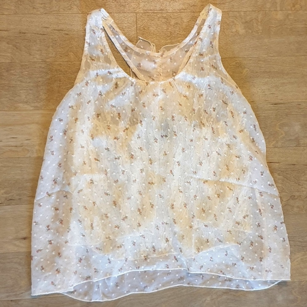 Rachael & Chloe Sleeveless Boho Floral Top Womens Medium Cream Style T41491